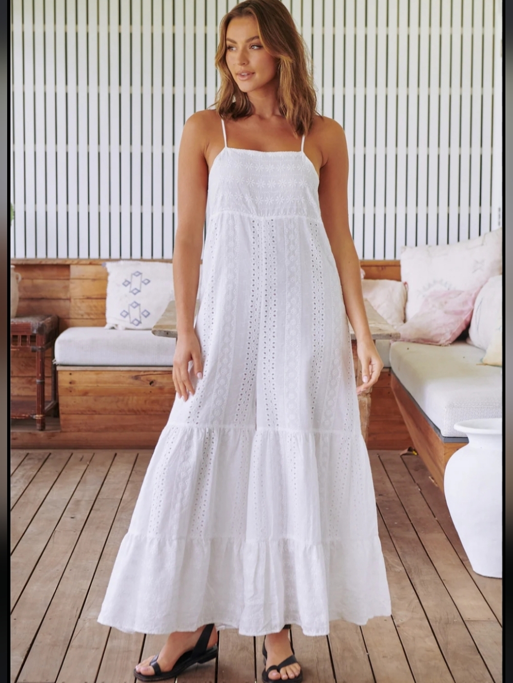 JAASE White Eyelet Maxi Dress - Sleeveless Summer Dress Size M